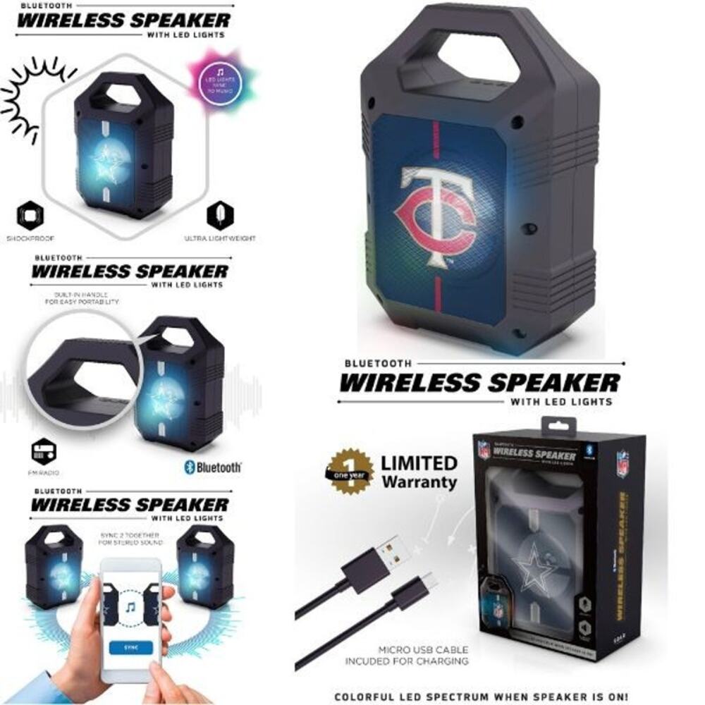 MLB Minnesota Twins Bluetooth Wireless Speaker LED Lights FM Radio NCAA Syncable